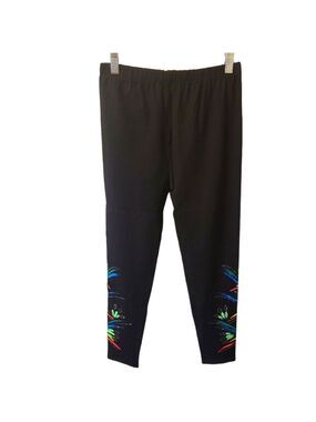 TODAY'S DESIGNER Black Leggings With Floral & Rhinestone Design Size Medium NWT